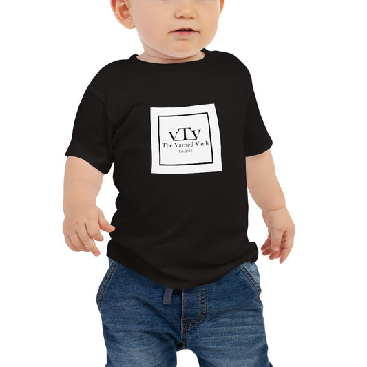 The Varnell Vault Logo Short Sleeve Baby Tee with white #VTVGANG