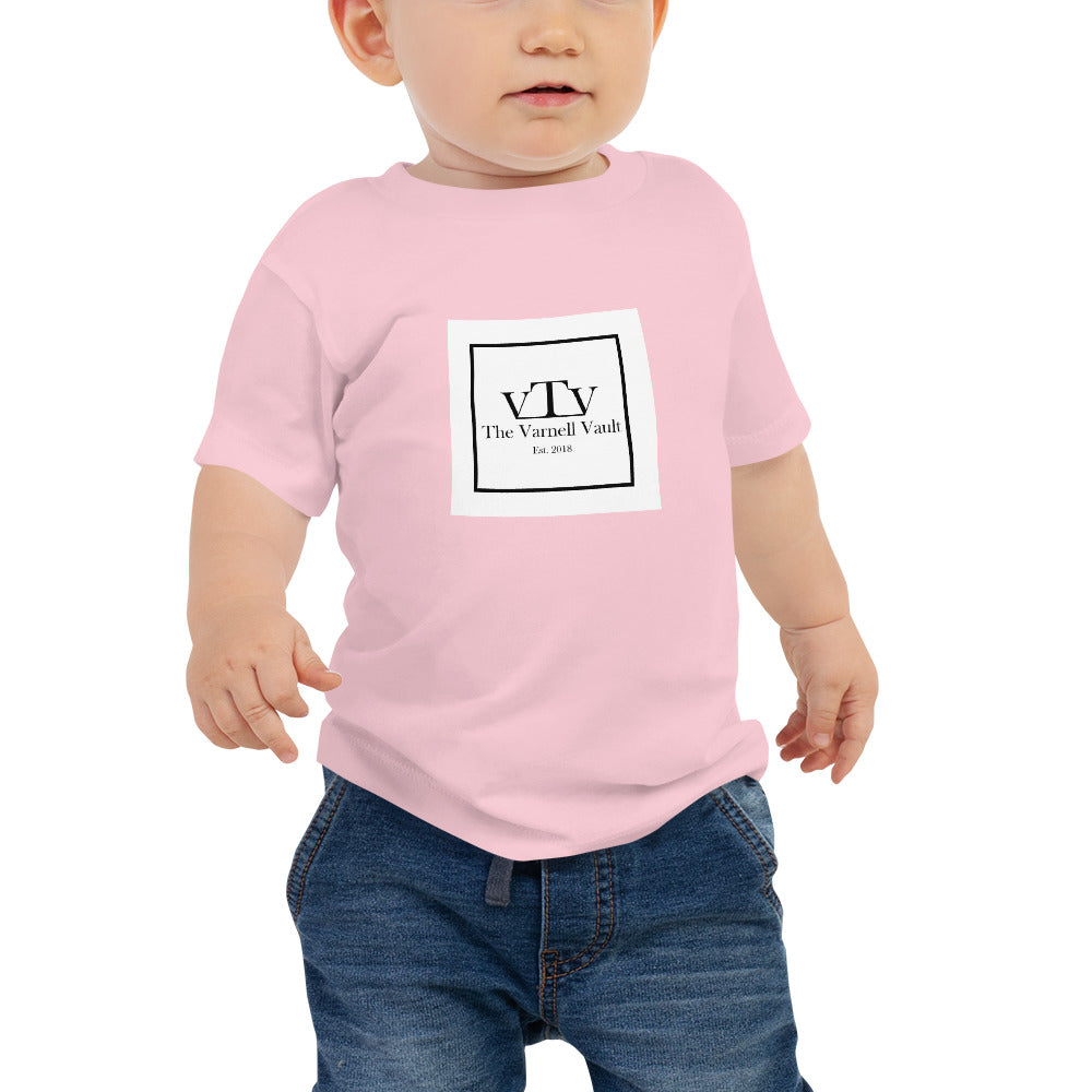 The Varnell Vault Logo Short Sleeve Baby Tee with white #VTVGANG